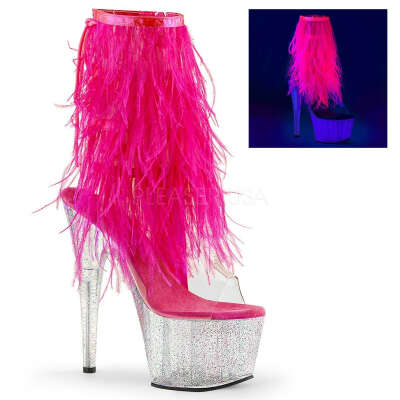 ADORE-1017MFF Pleaser Kinky Fur Fringe Boots 7 Inch Heel with Platforms Open Toe/Back Ankle Boots