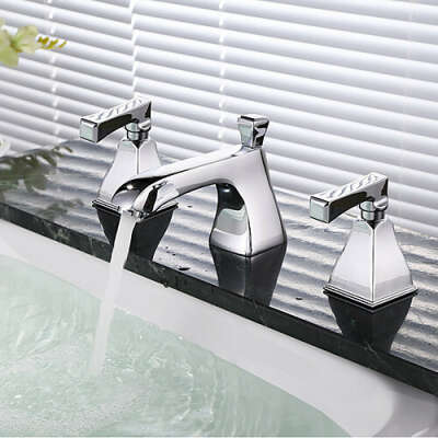 Contemporary Widespread Chrome Finish Two Handles Three Holes Bathroom Sink Faucet– FaucetSuperDeal.com