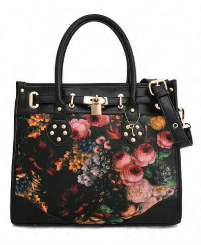 Vintage Floral Print Rectangular Bag in PU Leather