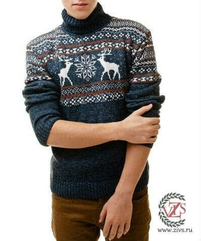 Популярный свитер с оленями из шерсти