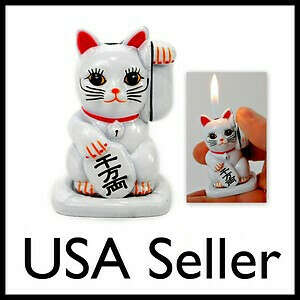 LUCKY BECKONING CAT BUTANE LIGHTER Maneki Neko Kitty NEW White Refillable Torch ($28.88)