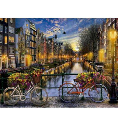 Bicycles and the Canals of Amsterdam - GeekoPicasso Paint-by-Number Kit - GeekoPlanet
