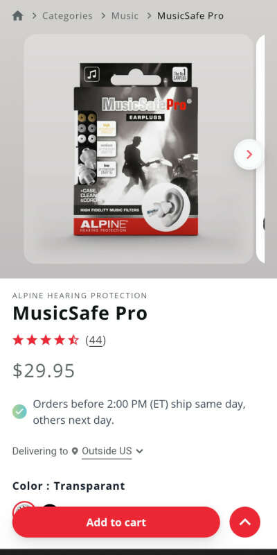 ALPINE HEARING PROTECTION  MusicSafe Pro