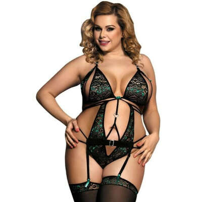 Green halter lace body lingerie sexy plus size sexy teddy and stockings erotic bodysuit hollow out bandage sex costumes RW80261