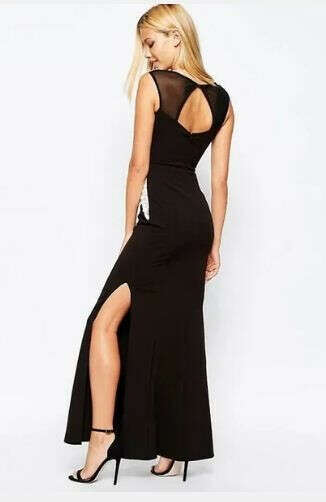 Lipsy London black full length split with white lace sides HIRE ONLY