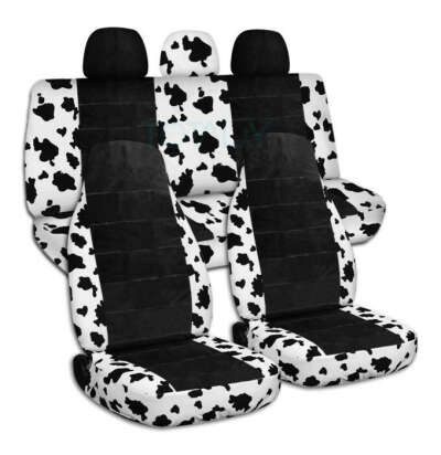 Full Set Animal Print and Black Car Seat Covers with 3 Rear Headrest Covers