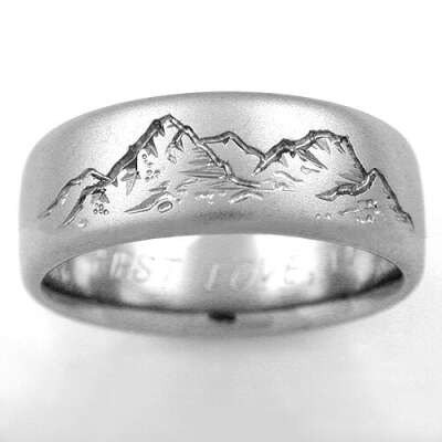 Mountain View titanium ring with mountains