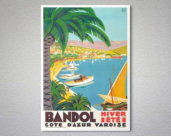 Bandol,  Cote d&#039;Azur Varoise Vintage Travel Poster - Poster Print, Sticker or Canvas Print / Gift Idea / Christmas Gift