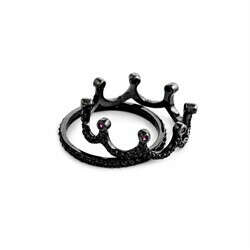 Кольцо "Корона" 2-х составное, серебряное черненое с цирконами