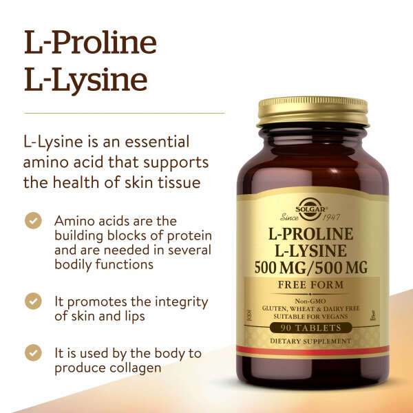 L-Пролин и L-Лизин Solgar 500 мг/500 мг