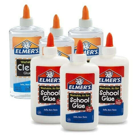 Набор прозрачный и белый клей для слаймов Элмерс Elmer`s Glue Clear White, Washable, Liquid School Glue (7,625/9 oz.) (225 мл./ 266 мл.) 3+3=6 (1=540₽)