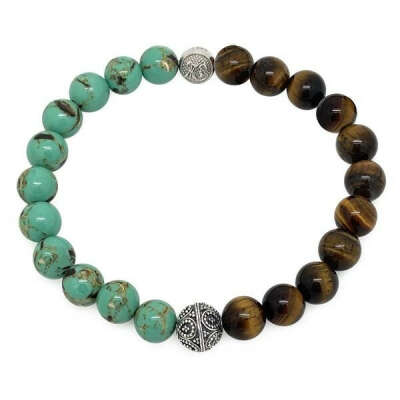 Men&#039;s Wristband Bali Turquoise & Tiger Eye