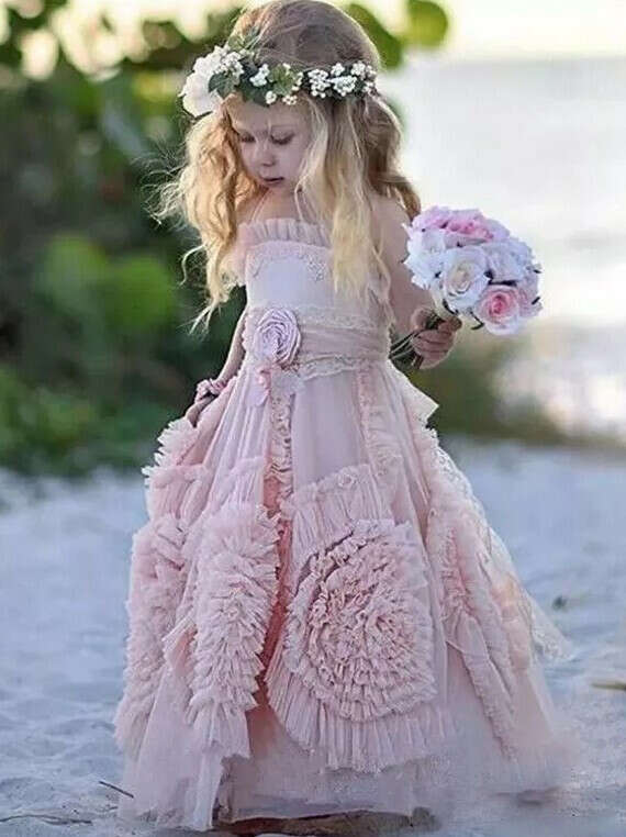 2017 Flower Girl Dresses Lovely Long Hand-Made Flower Chiffon JKF033