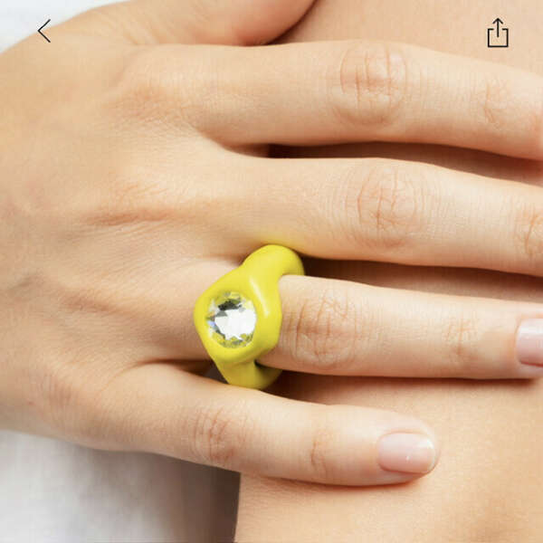 Желтое кольцо из полимерной глины с крупным прозрачным стразом — Poison Drop