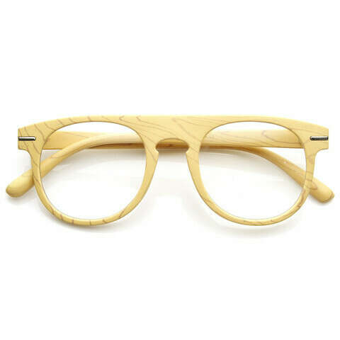 Artistic Wood Print Indie Key Hole Flat Top Round Clear Lens Glasses 9