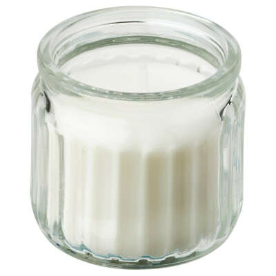 ADLAD Scented candle in glass, Scandinavian Woods/white, 12 hr - IKEA