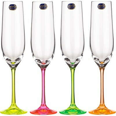 Набор стеклянных бокалов для шампанского Korall Неон 4 штуки 190 мл