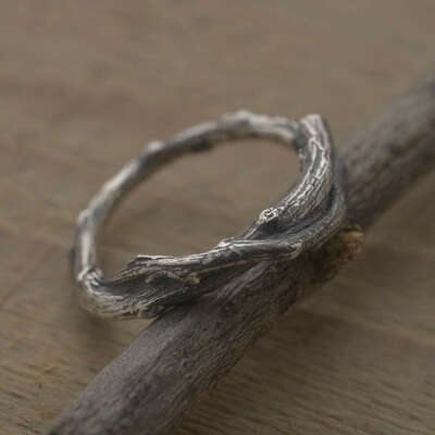 Tree Branch Ring, Sterling Silver Twig