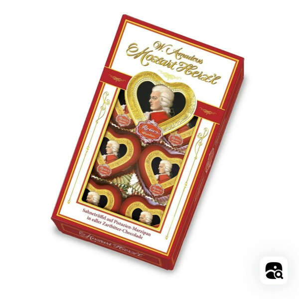 Подарочный набор конфет Reber Mozart из горького шоколада, сердечки 80г