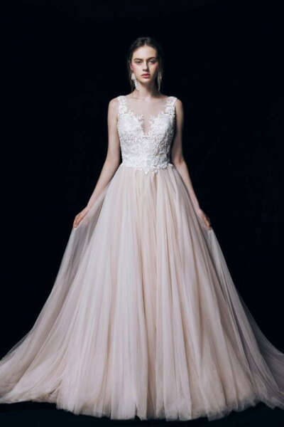EVA – Sheer Illusion Neckline Wedding Dress with Lace Bodice