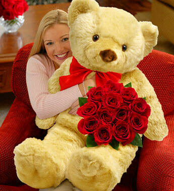 12 RED ROSES WITH BIG TEDDY BEAR