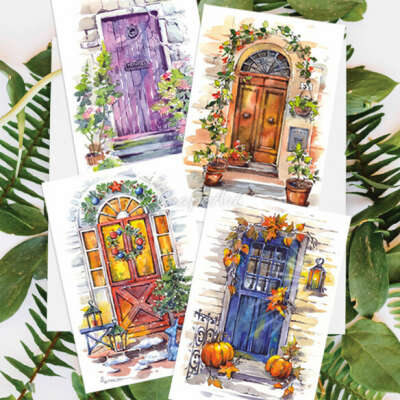 Двери, набор из 4 открыток