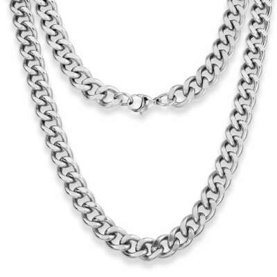 12mm Chunky Curb Mens Necklace - Silver Chain Stainless Steel