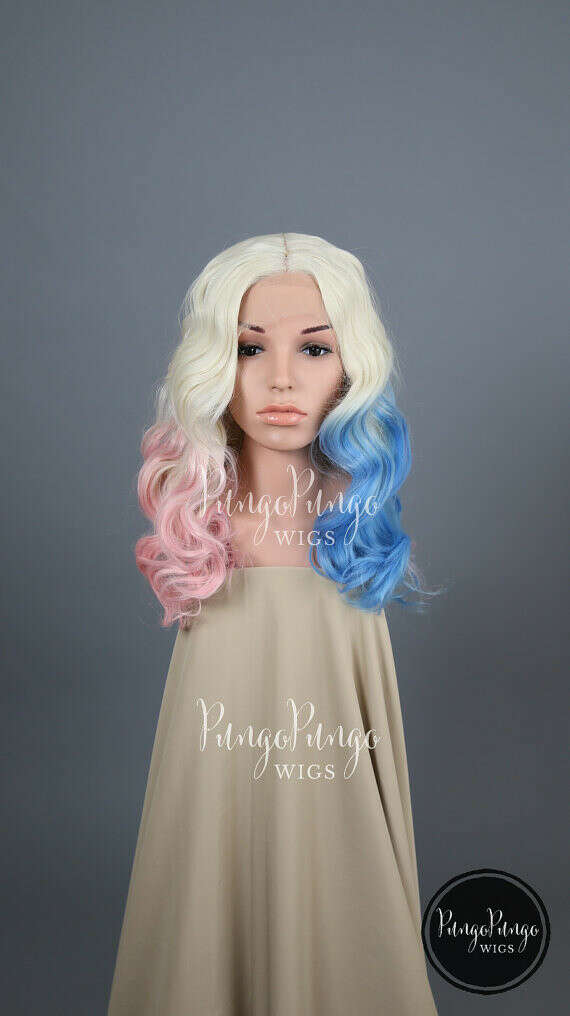 Harley Quinn Wig / Suicide Squad Lace Front Wig / Long Curly Blonde Pink Blue Cosplay Sexy Halloween Costume Joker Ombre / Princess Series