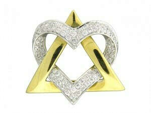 Diamond Pave Heart Star of David Two Tone 18k Gold Pendant