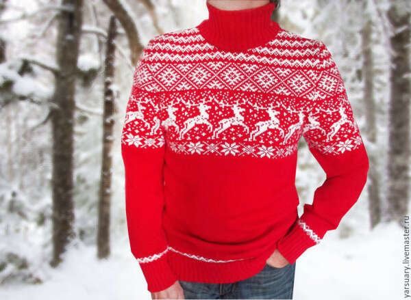 Красный новогодний свитер
