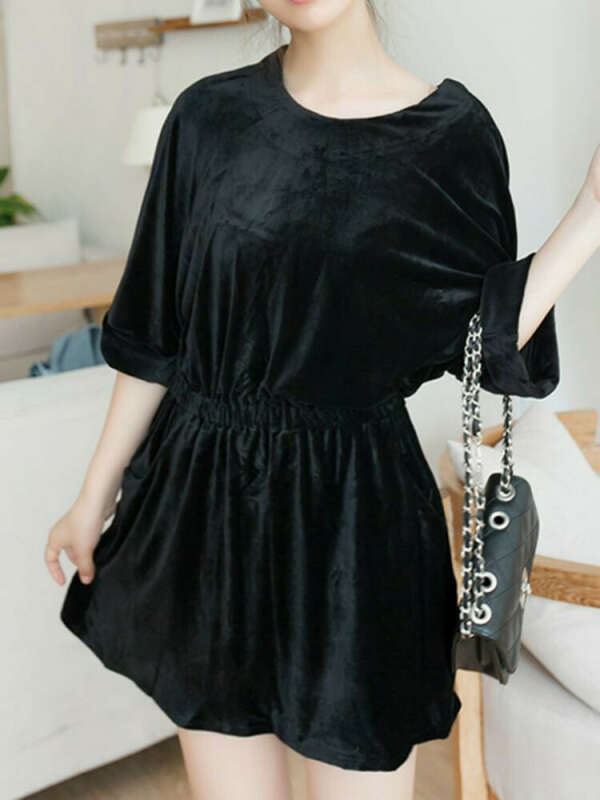 Black Loose Corduroy Dress - Choies.com