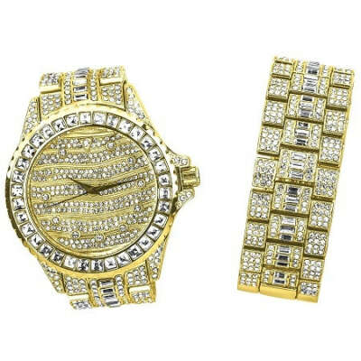 Gold/Silver Bling Master Watch/Bracelet Set