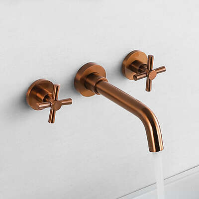 Contemporary Rotatable Rose Gold Wall Mounted Two Handles One Hole Bathroom Sink Faucet– FaucetSuperDeal.com