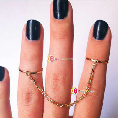 Unisex Fashion Punk Rock Chain Linked Two Double Finger Ring
