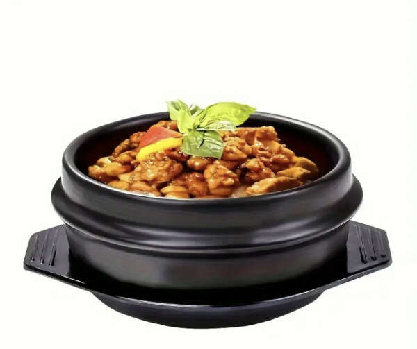 1pc Mixing Rice Ceramic Bowl With Tray, Korean Style Ceramic Cooking Soup Pot, Ceramic Pot