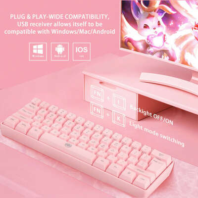 БЕСПРОВОДНАЯ игровая клавиатура розовая