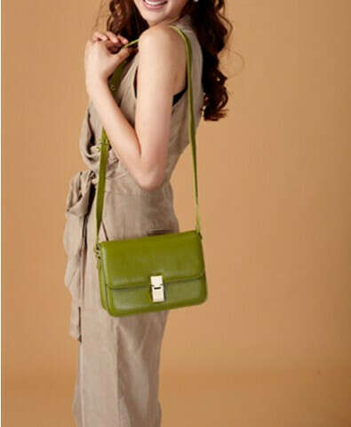 Green Structured Bag with Metal Hardware and Pin Buckled Belt Strap