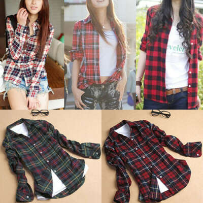 Women Button Down Casual Lapel Shirt Plaids Checks Flannel Shirt Top Blouse 3820-in Blouses & Shirts from Apparel & Accessories on Aliexpress.com