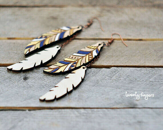 Wooden feather earrings