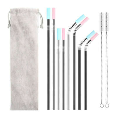 Long Stainless Steel Metal Drinking Straws With Cleaning Brushes Set - GeekoPlanet