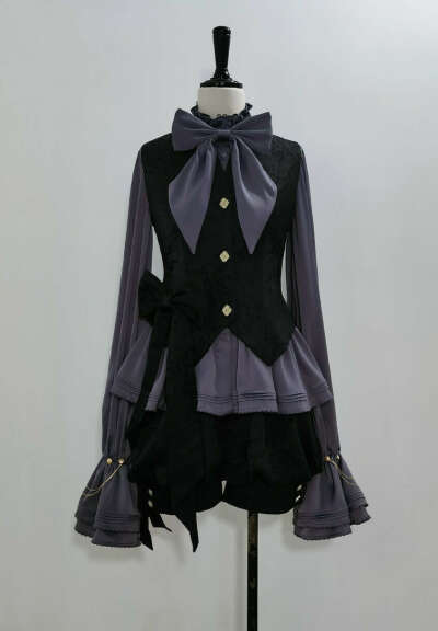 Princess Chronicles -The Intrepid Rabbit 2.0 Black X Purple Colorway- Ouji Lolita Vest, Blouse and Short Pants