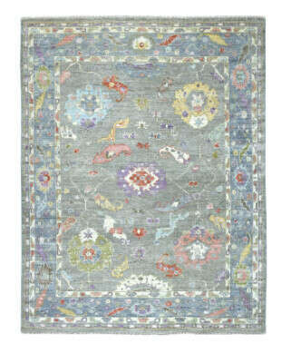 7&#039;10"x9&#039;10" Gray Angora Oushak Pure Wool Hand Knotted Oriental Rug