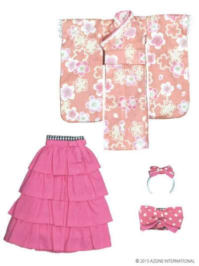 Pure Neemo Size - PNXS Girls Kimono, Frill Hakama Set -Hina Zakura- Peach Pink