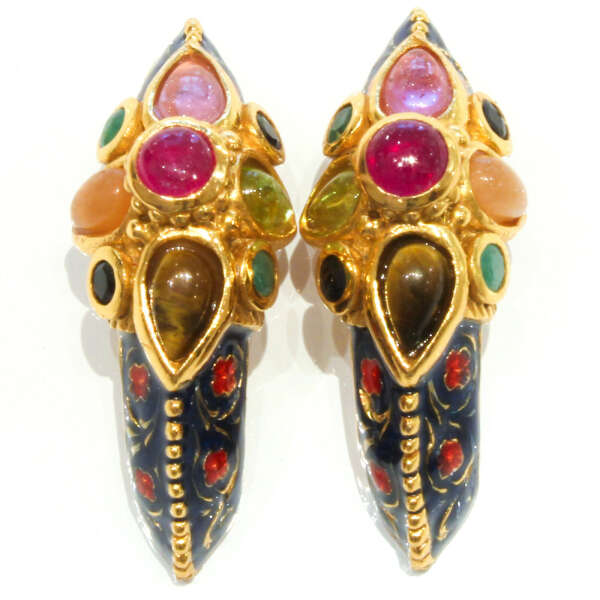 Bold Earrings with multicolour Stones and Enamel