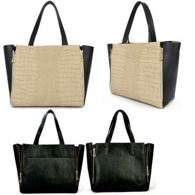 Fashion Woman&#039;s PU Leather Handbag Adjustable Shape Zipper Totes Weekend Bag E87