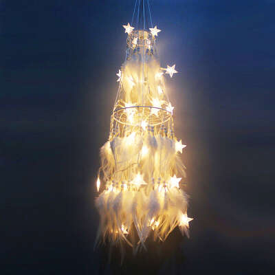 Big LED Star Light Dream Catcher with White Feather Wall Hanging Decoration - brixini.com