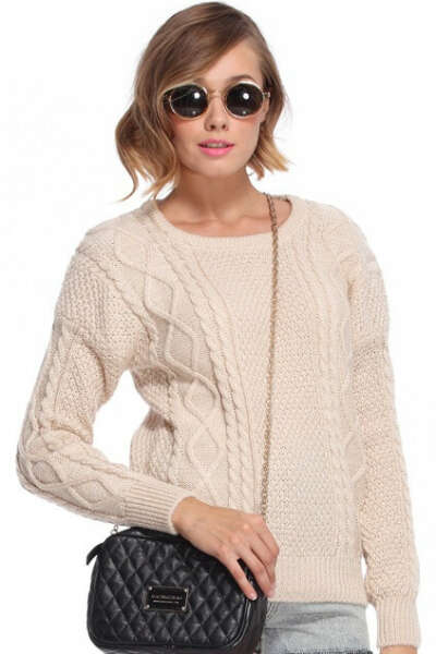 Retro Rhombus Cable Knit Cream Jumper