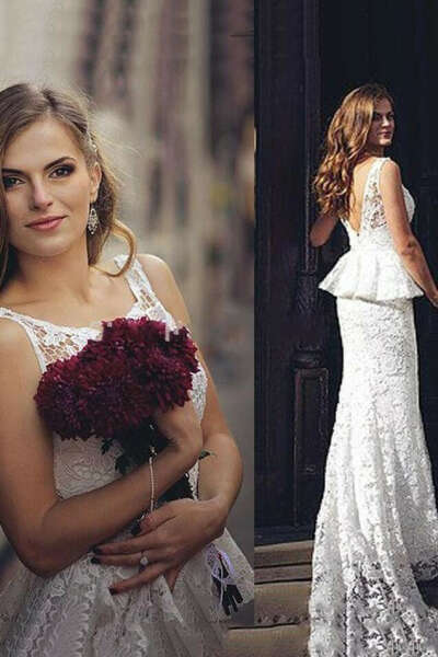 Romantic Sheath Backless Lace Wedding Dress,Cheap Bridal Gown PFW0319