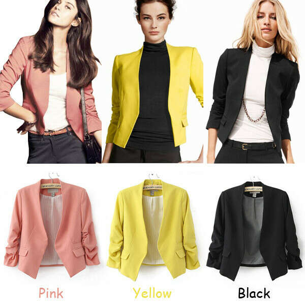 New Womens Luxury Candy Color Basic Slim Foldable Suit Jacket Blazer 3 Colors