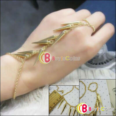 Fashion Fab Spike Bracelet Bangle Slave Chain Link Finger Ring Hand Harness